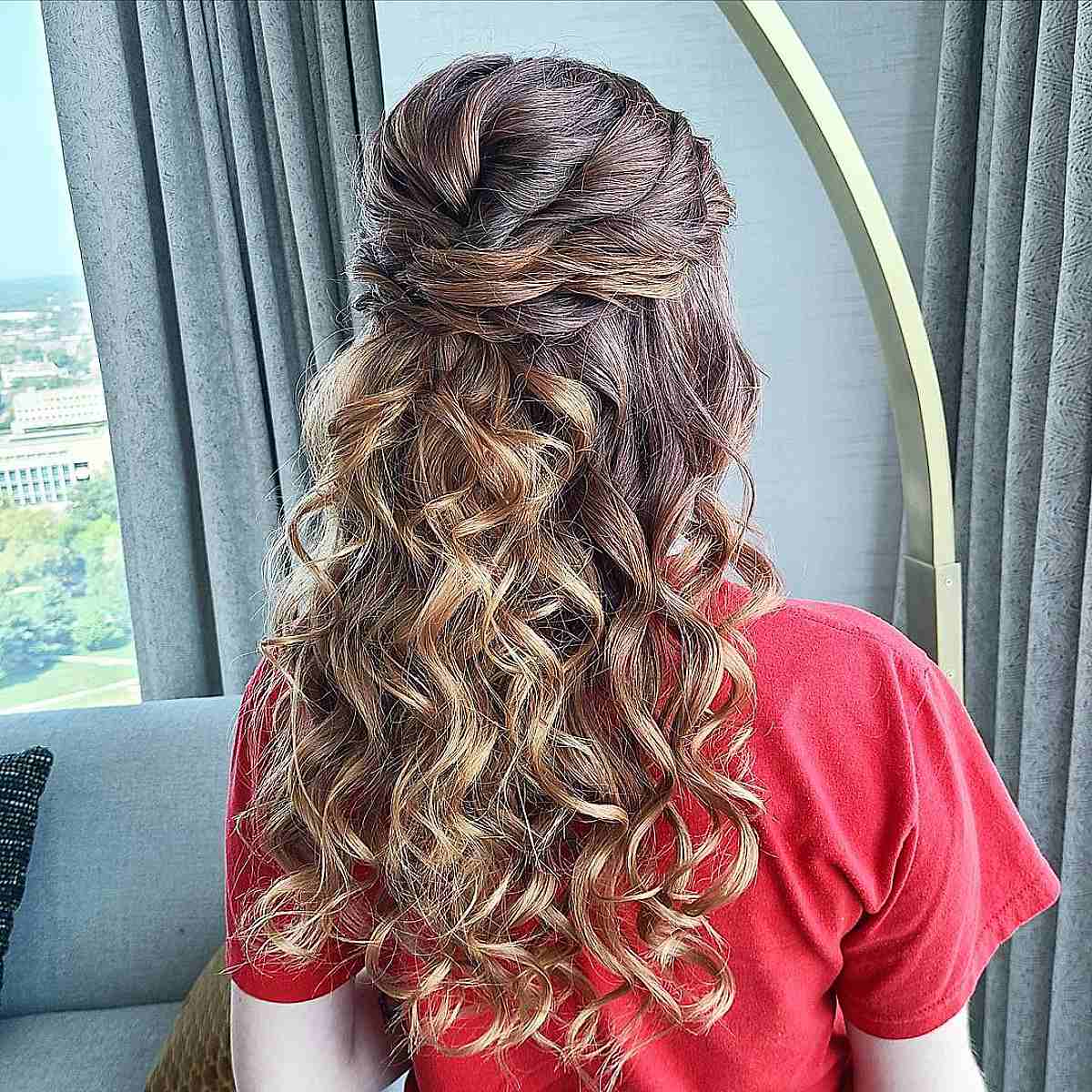 Flowing Twisted Prom Half Updo for Long Hair