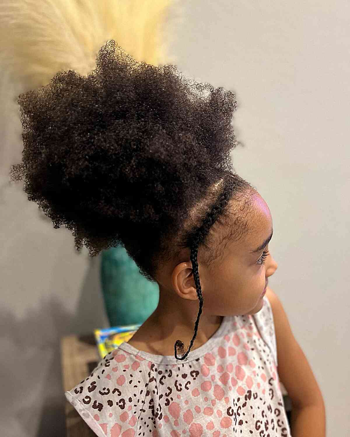 Fluffy Afro Updo with Braided Headband for Black Girls' Natural Hair