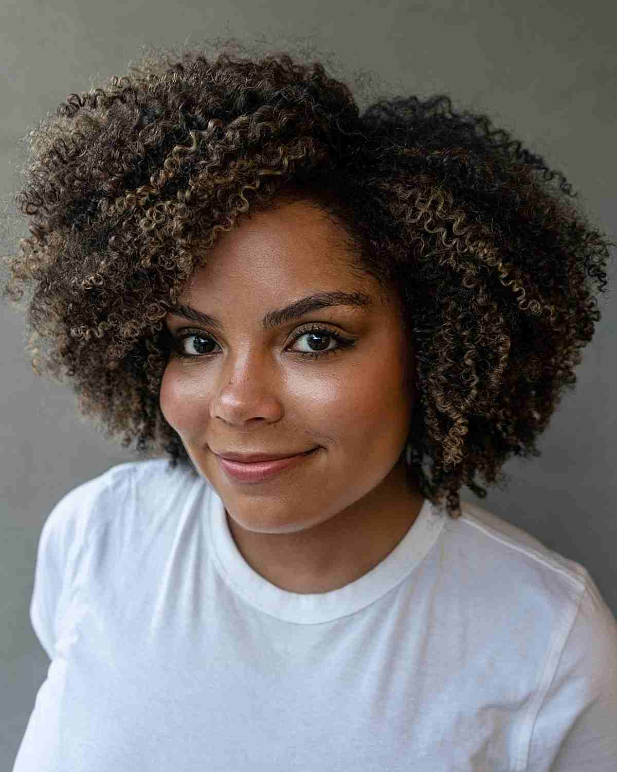 Fluffy Natural Bob Haircut with Blonde Highlights for Black Women