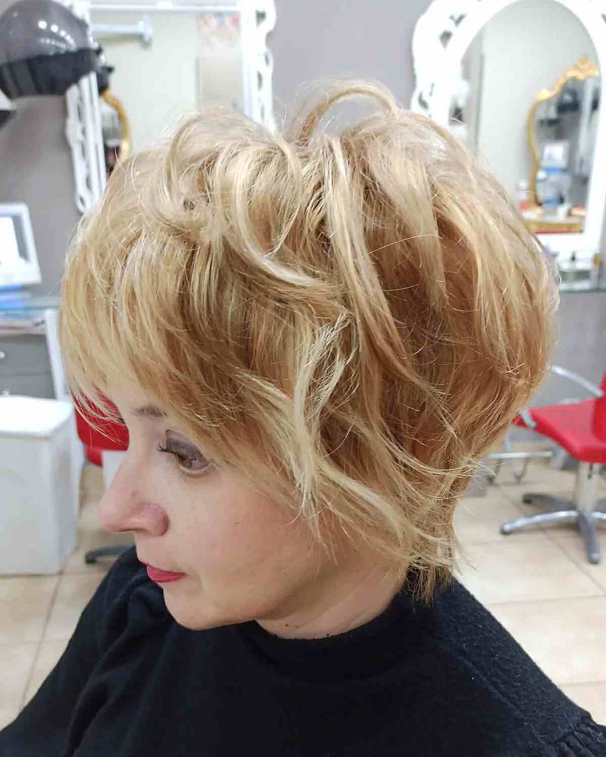 Fluffy Pixie with Feathered Layers for Older Women with Thick Hair