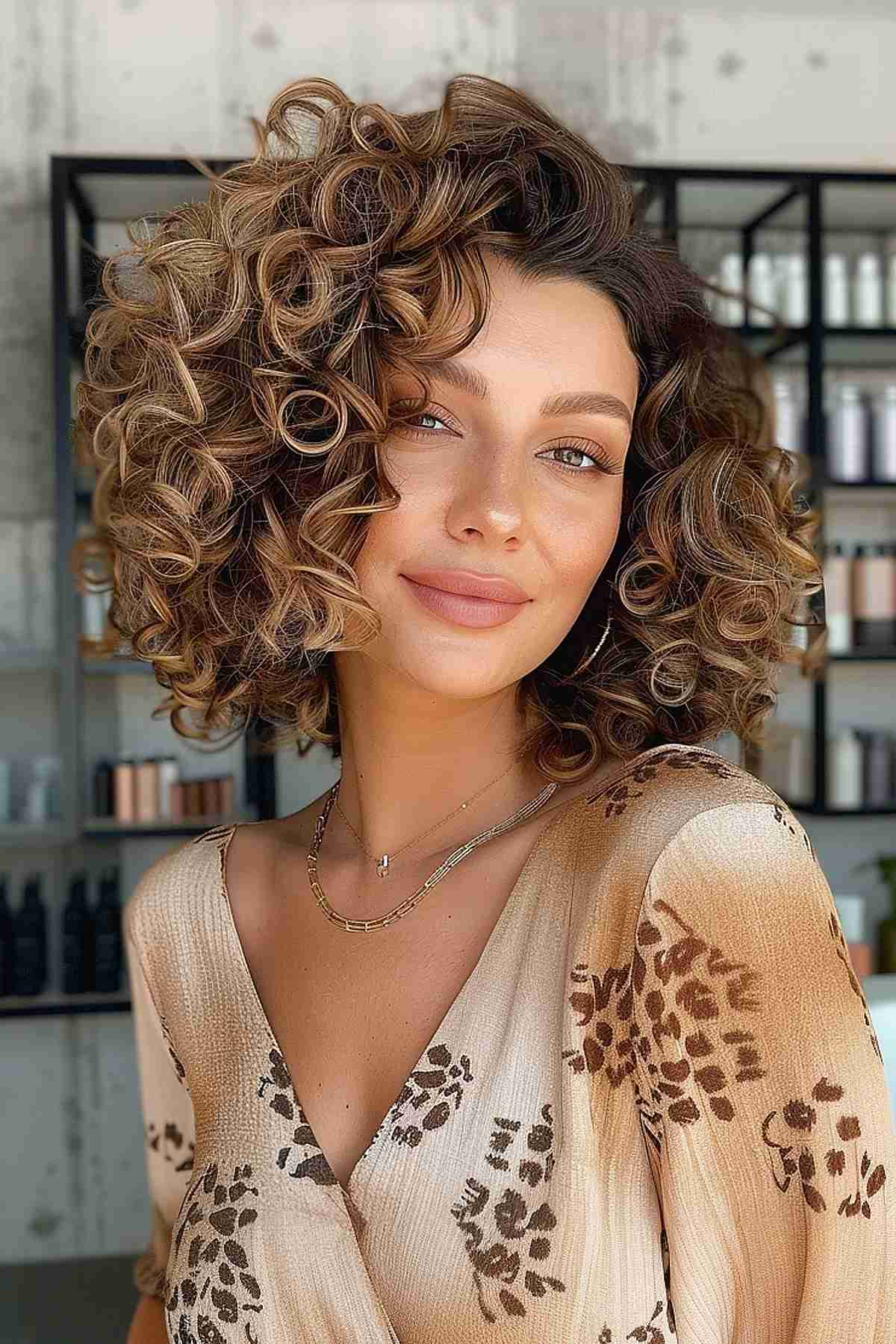 Fluffy curly hairstyle for women with tight, voluminous curls