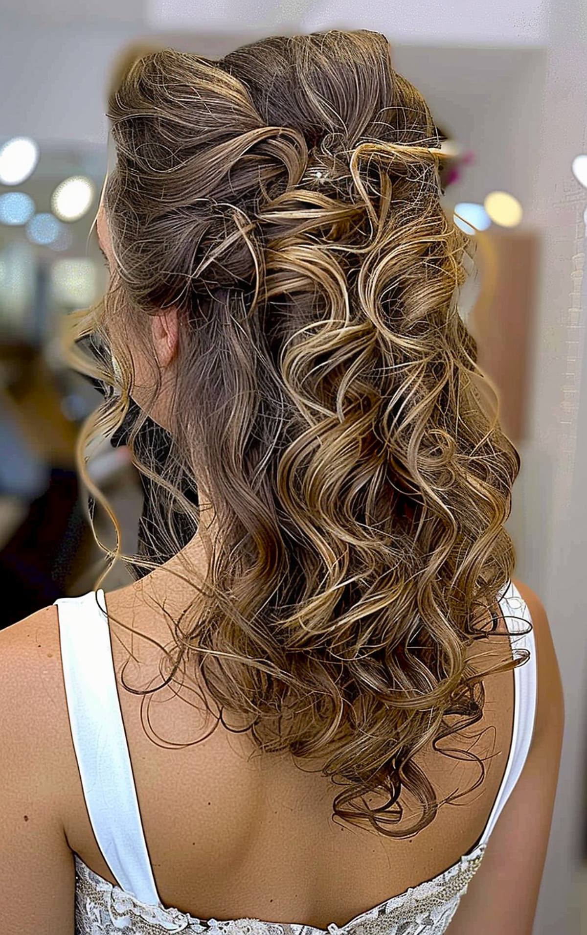 Formal curly hairstyle for medium length hair with pinned back top section