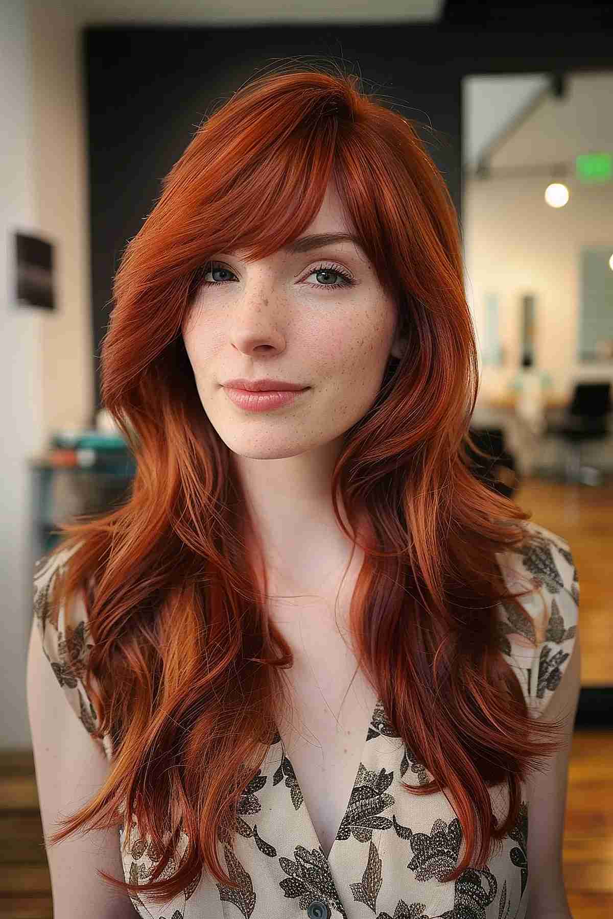 Fox cut with side-swept bangs and shoulder-length layers for all hair types