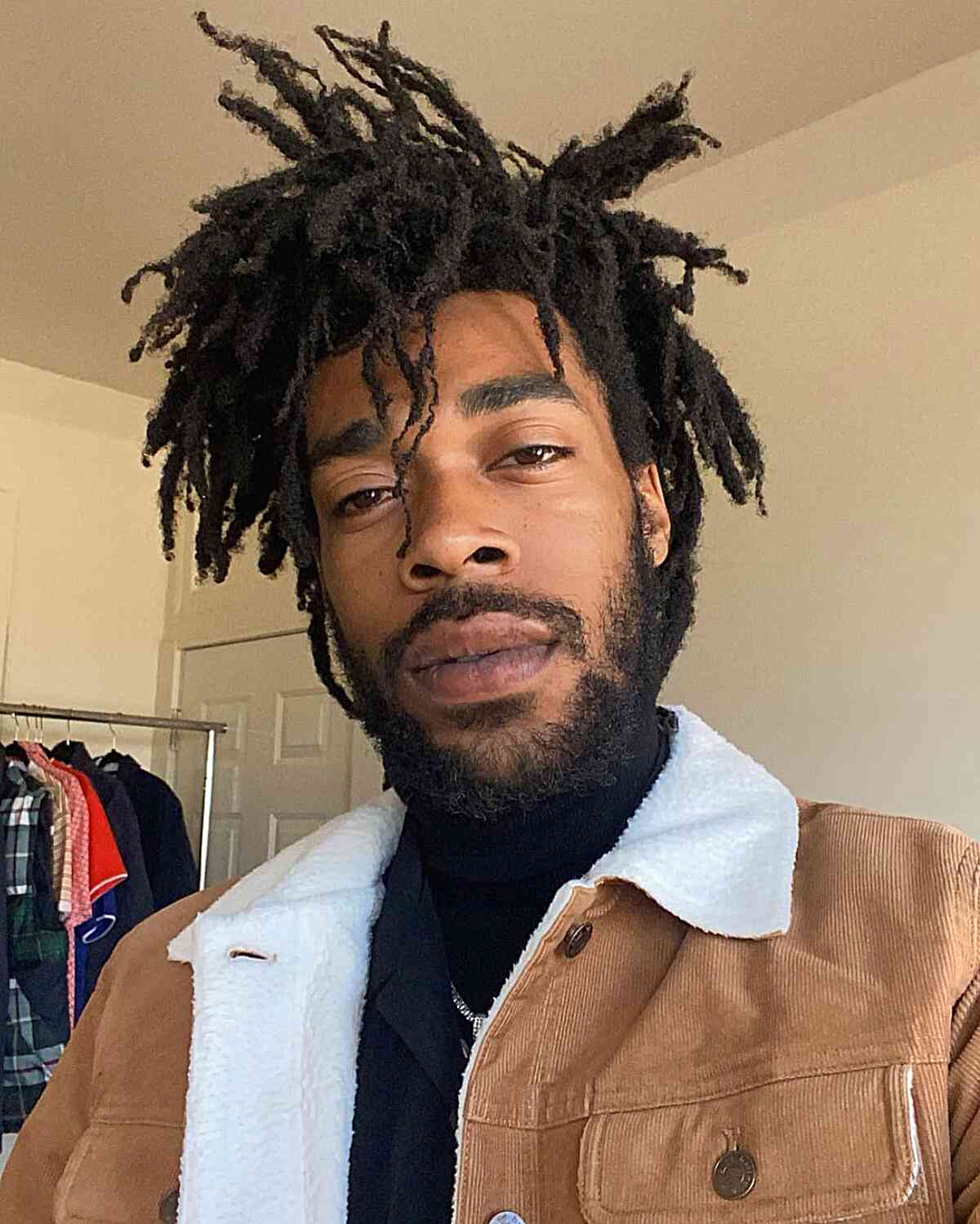 Freeform Layered Dreads for Black Men with Beards