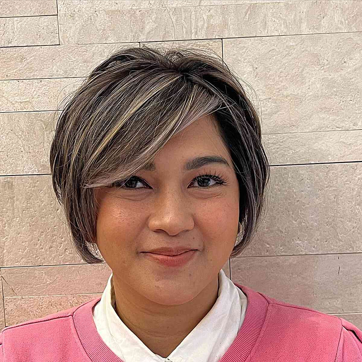 French Balayage on a Long Pixie Cut for Round Faces