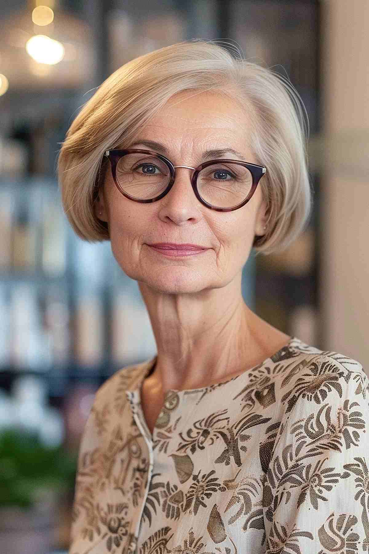 French Bob for Older Women with Glasses and Thin Hair