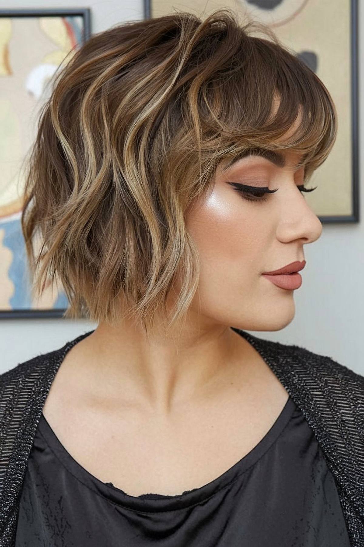 French bob haircut with balayage highlights