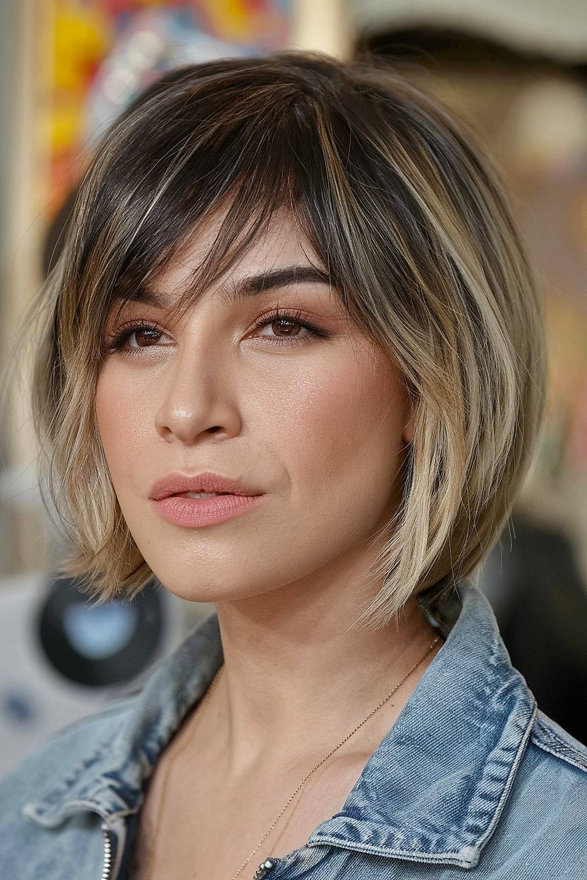 French bob haircut with side-swept bangs