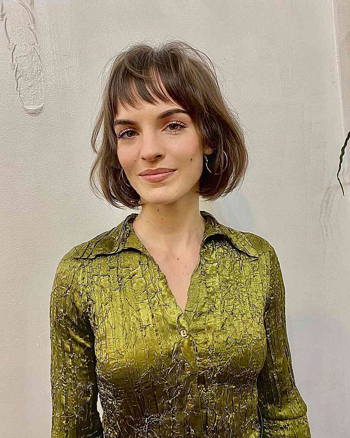 French Brown Bob with Wispy Bangs for Fine Hair