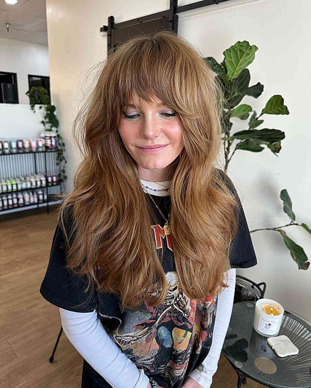 French Shaggy Bangs and Long Layers for Thicker Locks