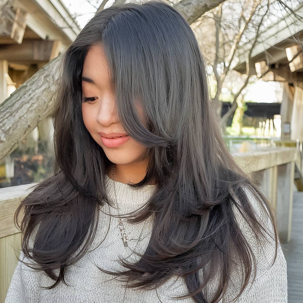 Butterfly haircut for long black hair with soft layers