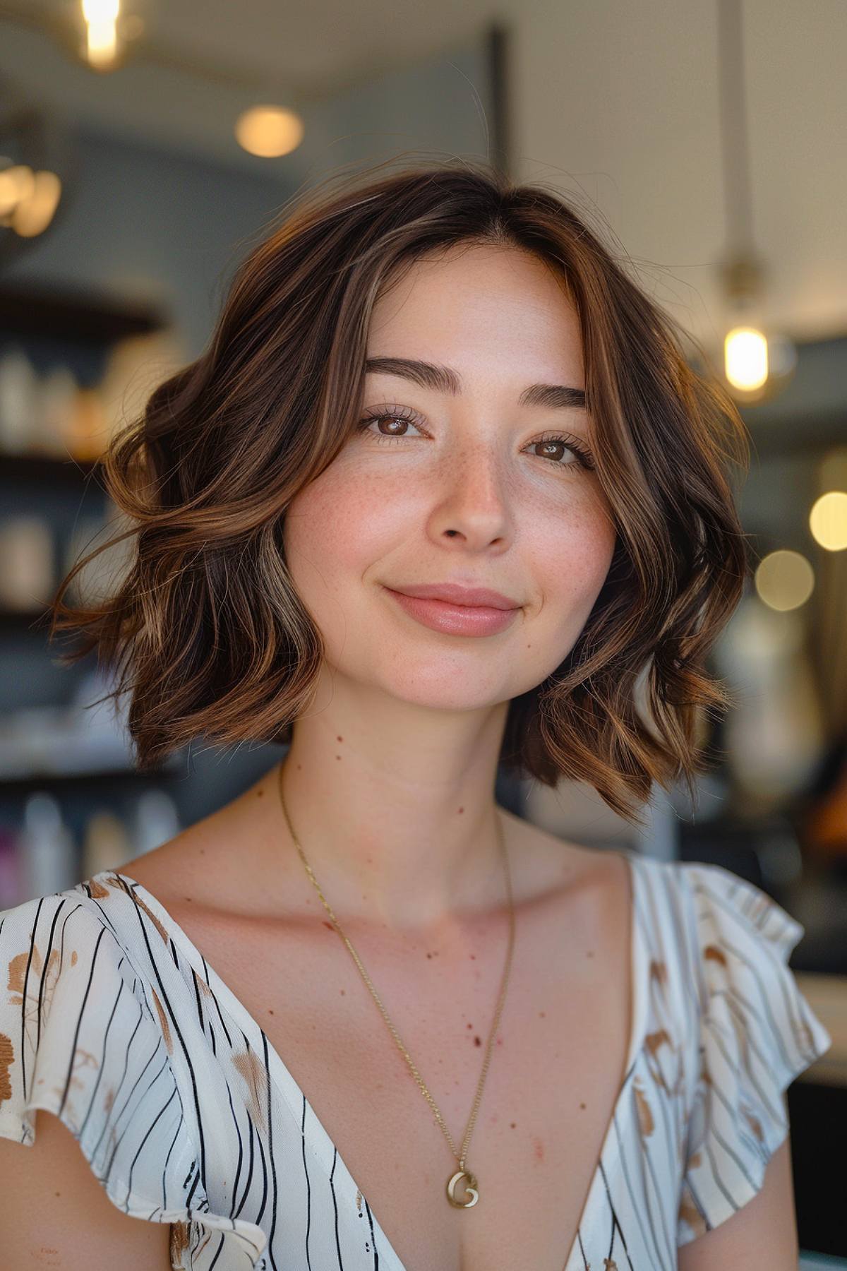 Short layered bob with soft layers and no bangs