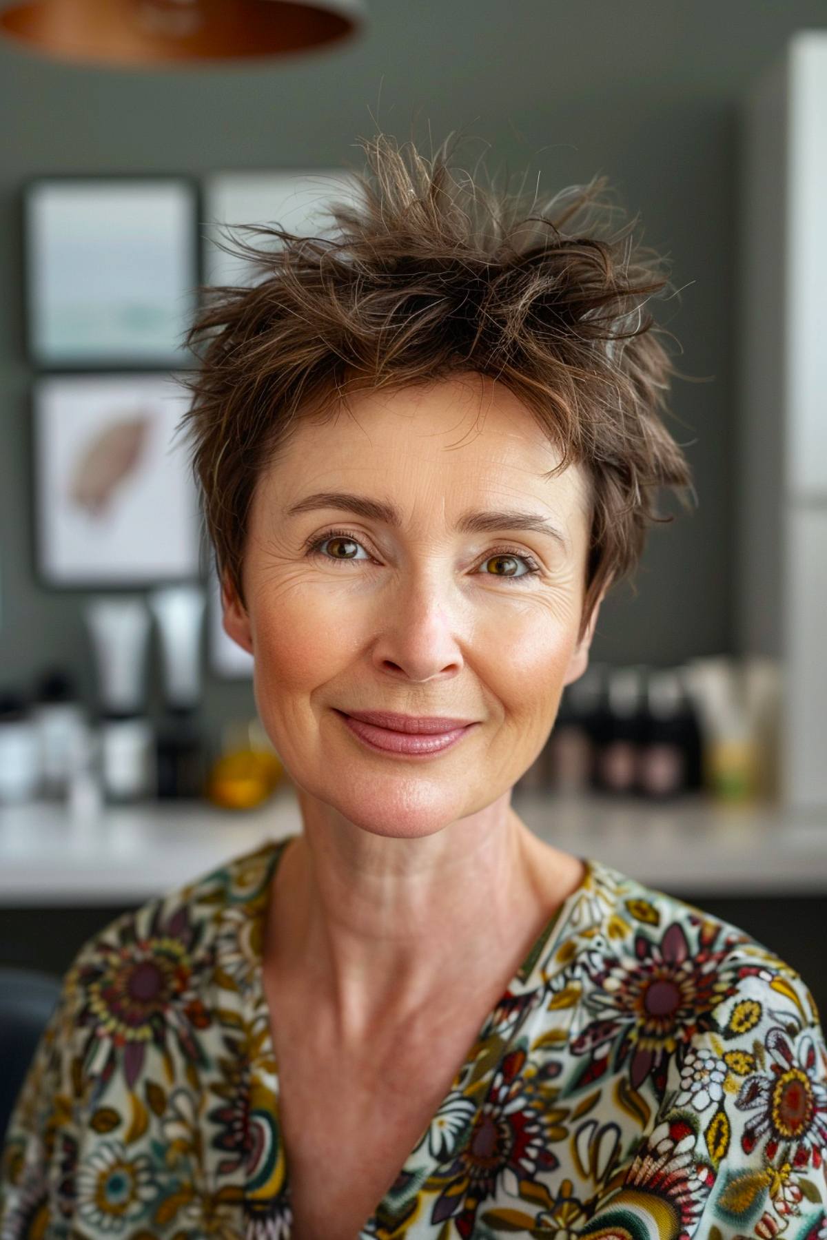 Short spiky haircut for women over 50 with soft texture