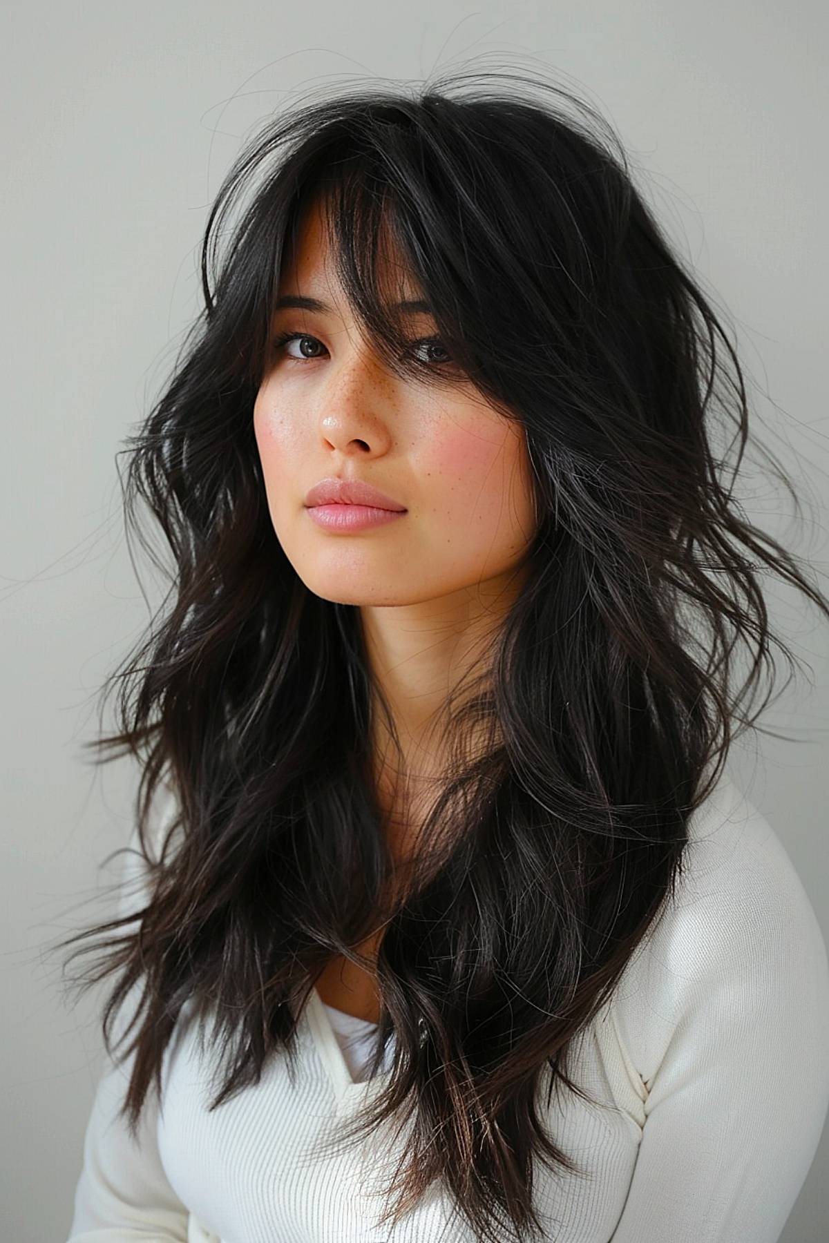 FringeLoom haircut with voluminous layers and sweeping fringe