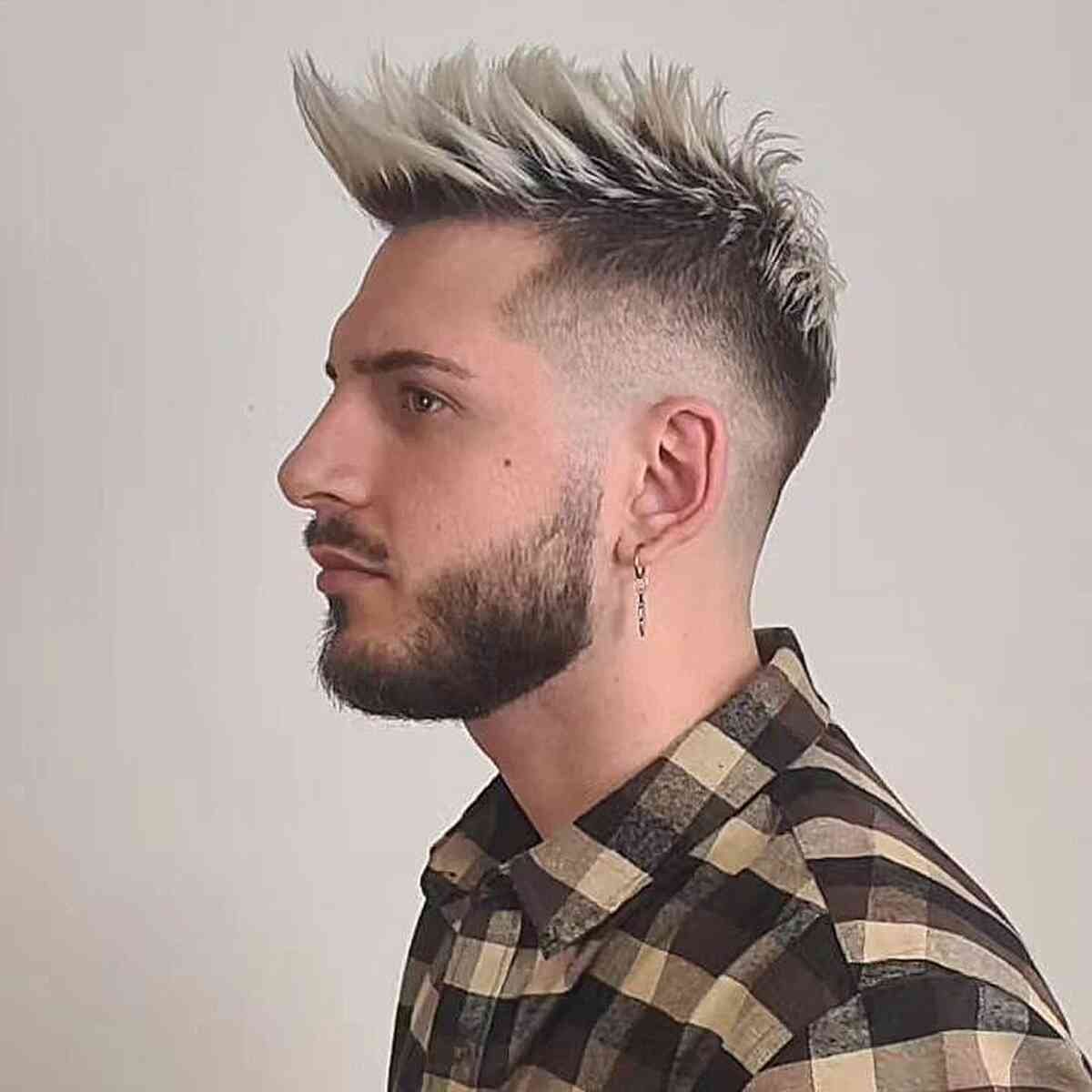 Spiky Frosted Blonde Faux Hawk with Short Sides on Men's Black Hair