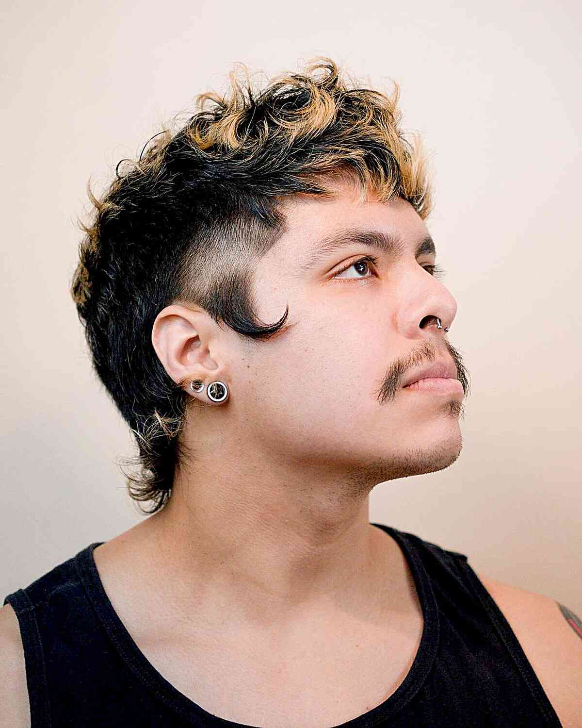 Medium Frosted Highlighted Mullet with Side Burns for Men