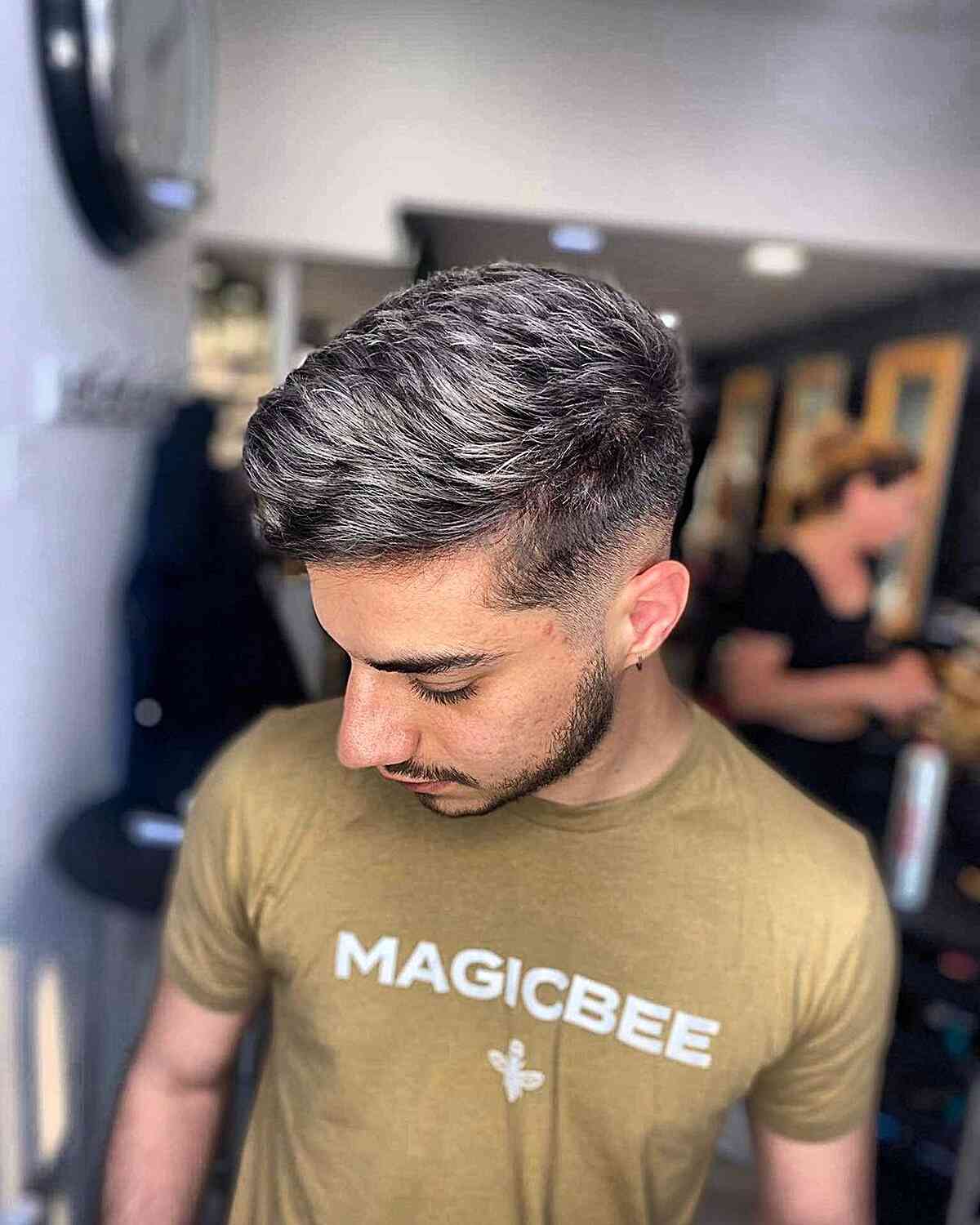 Frosted Icy Highlights on Side-Swept Short Crop Cut for Guys