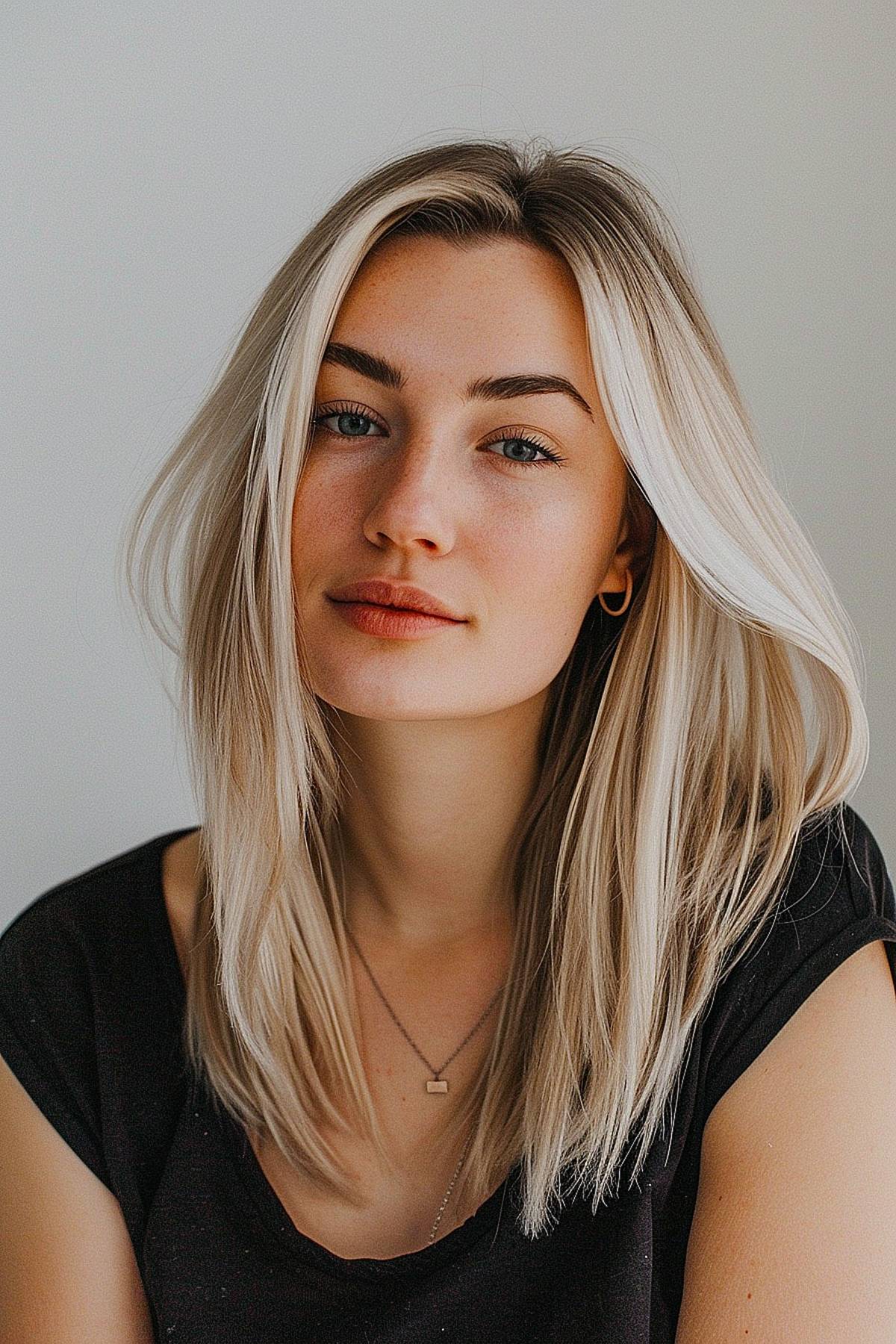 Cool-toned frosted blonde hair highlights