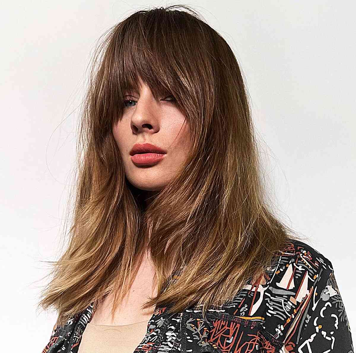 Full Fringe with Layers for Straight Hair and women with medium-length hair
