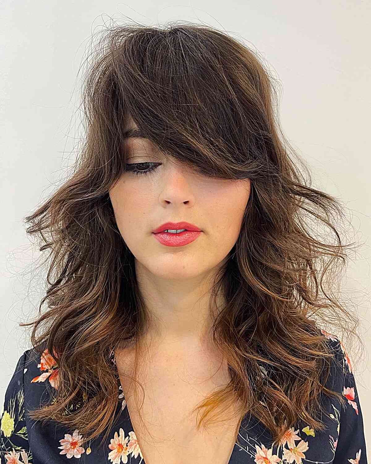 Full Sweeping Long Fringe for women with naturally thick hair