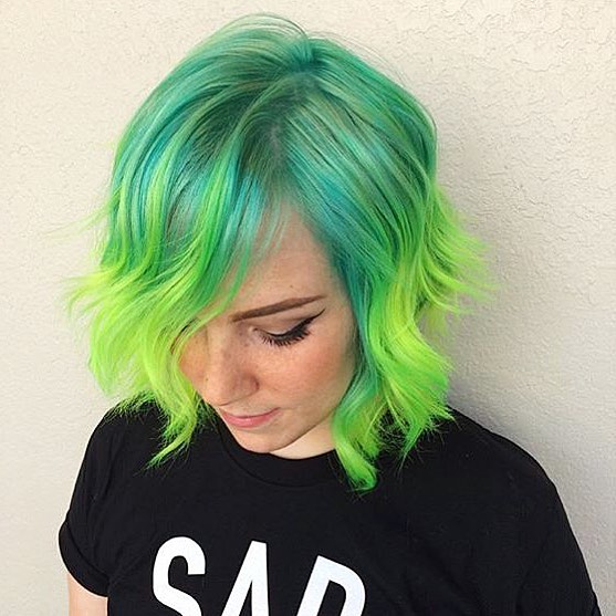 Short hairstyle with Mermaid Green to Neon Green Ombre