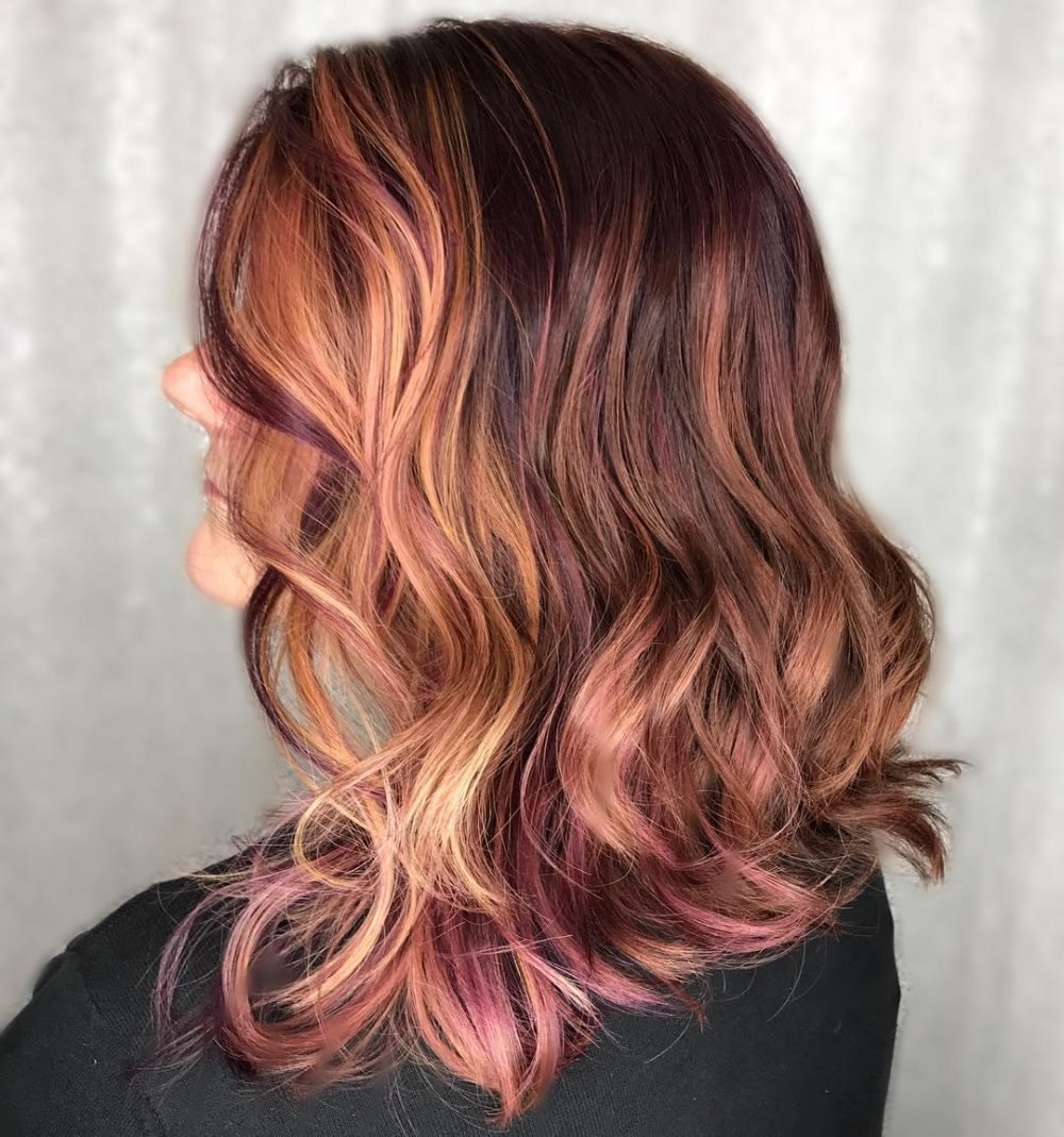 Fun purple highlights in brown color