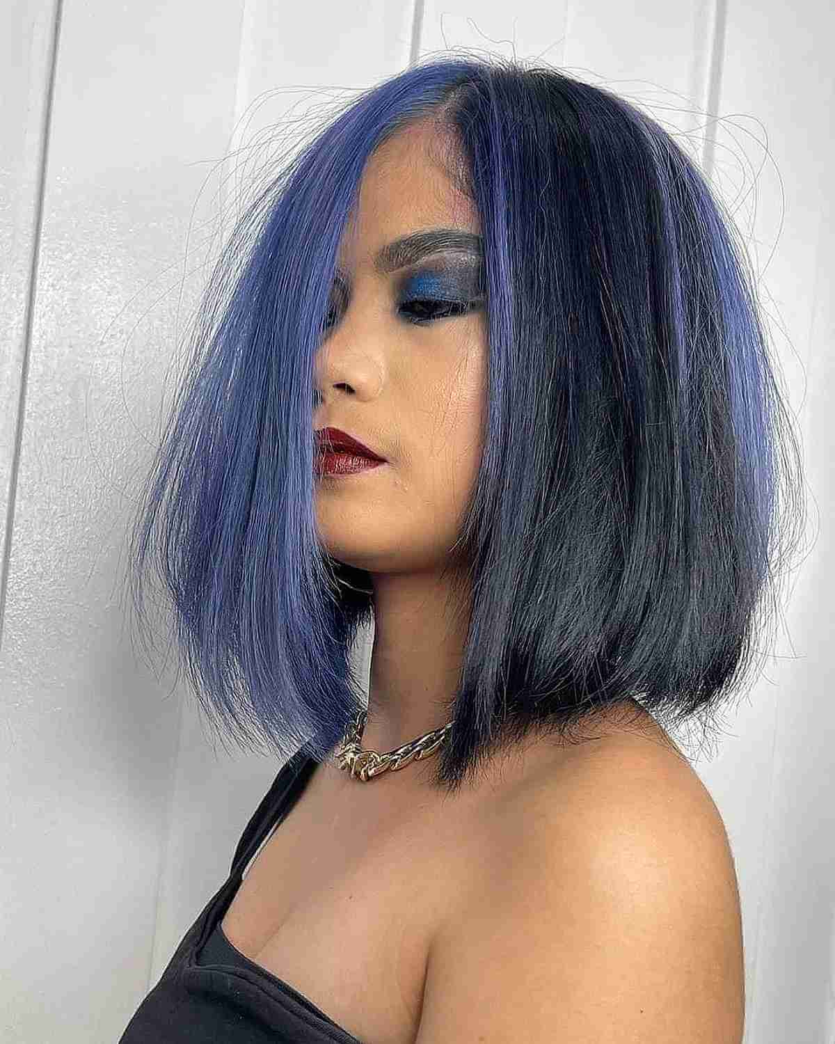 Short Funky A-Line Inverted Bob with Blue and Black Hues