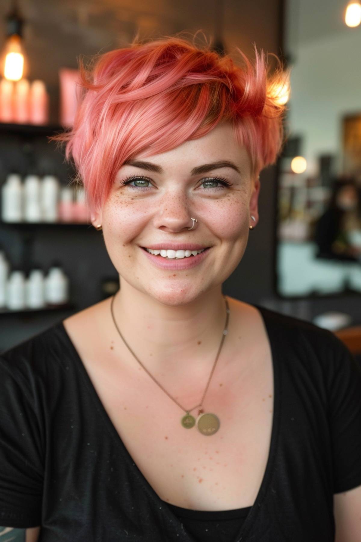 Feminine layered funky pixie cut tailored for round faces