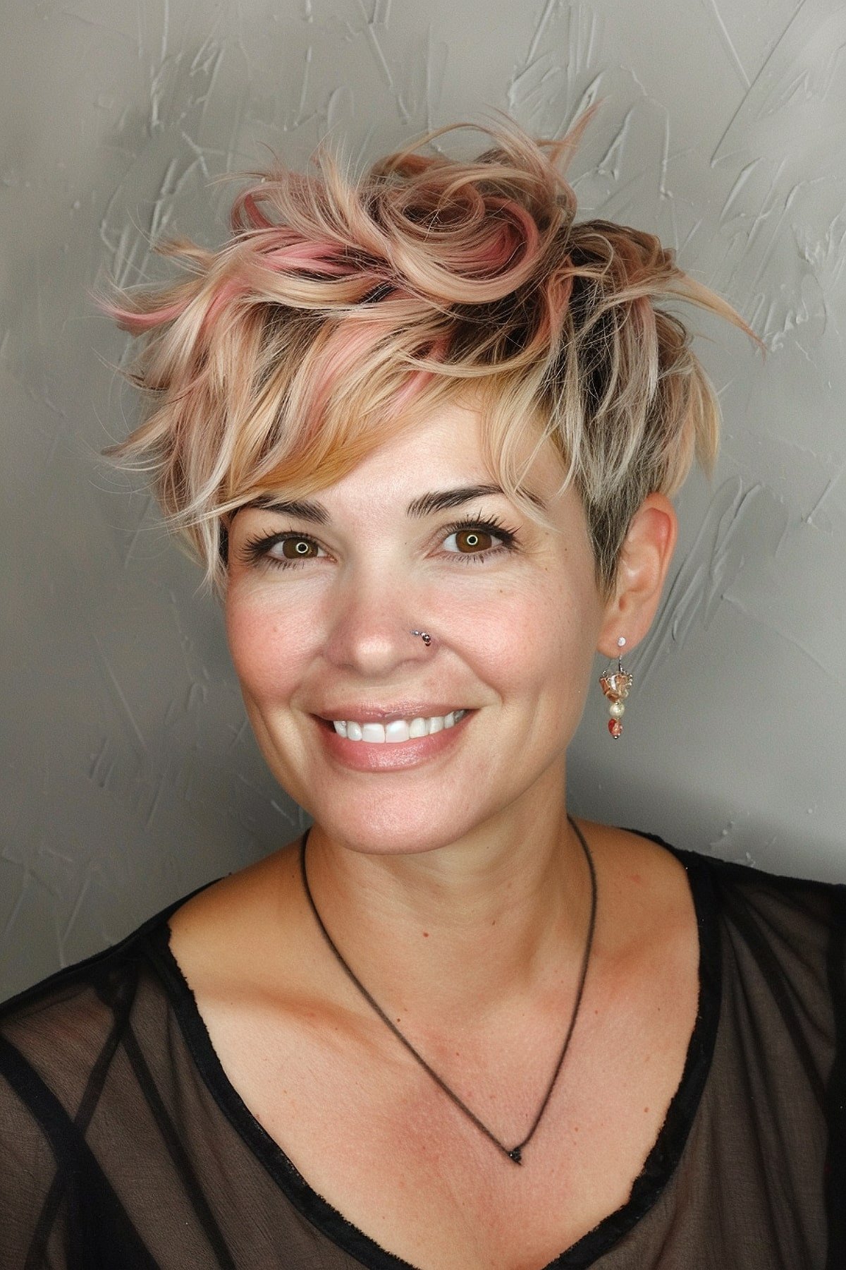 funky pixie cut with pink highlights