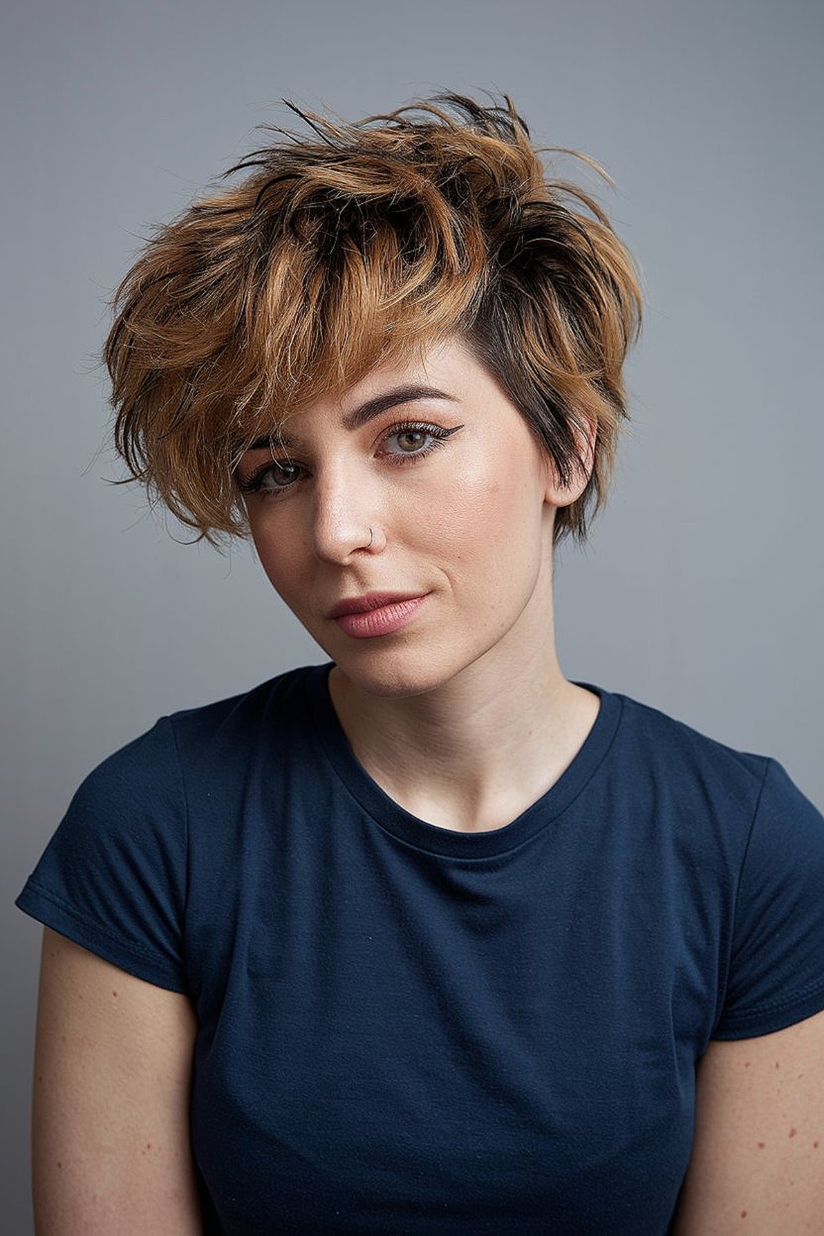 Edgy funky pixie cut designed for thick hair