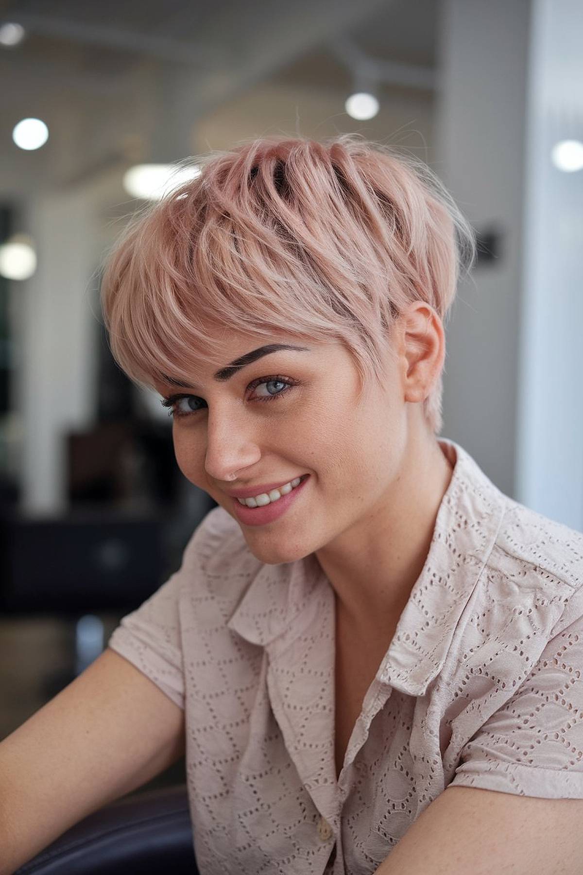 Funky pixie cut for fine hair with a fringe