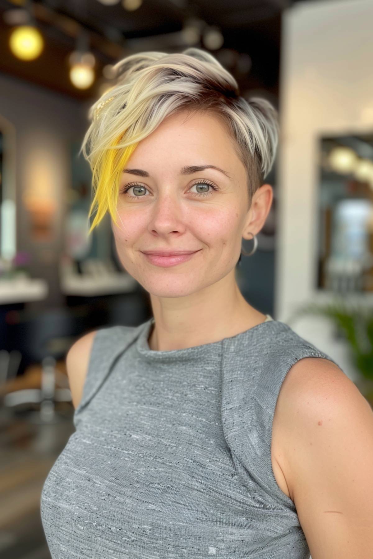 Funky straight pixie cut with an asymmetrical fringe