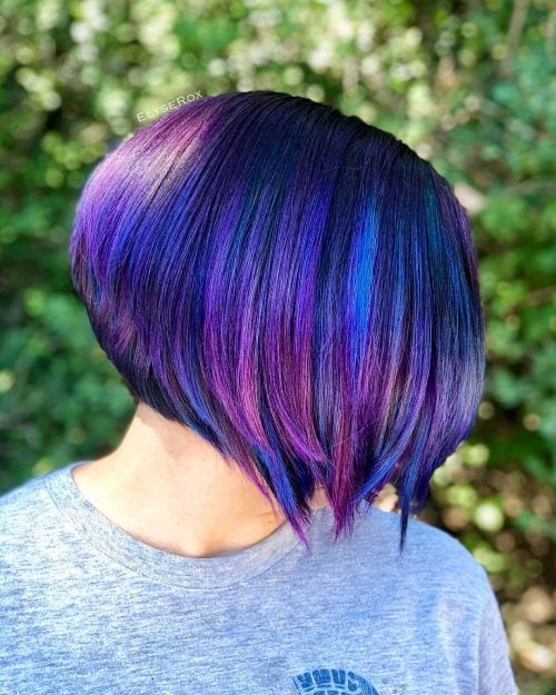 Galactic Purple Hair for a Short Layered Bob Cut