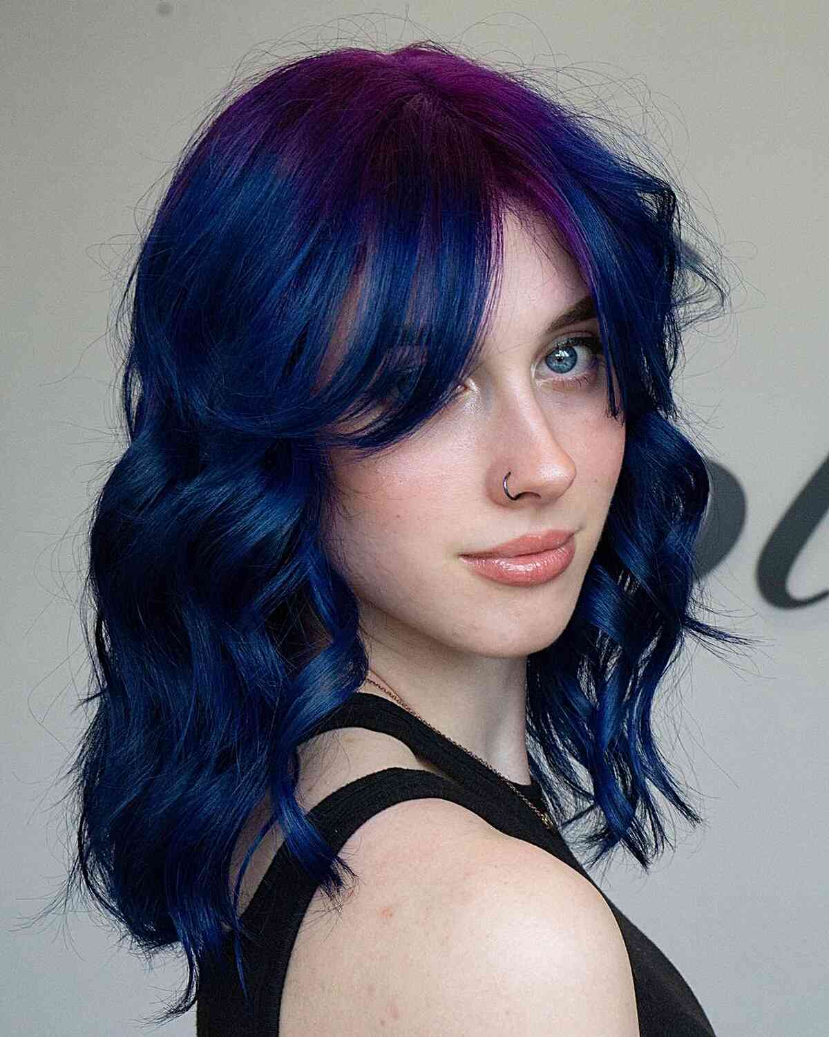Galaxy-Inspired Velvet Blue and Purple Hair