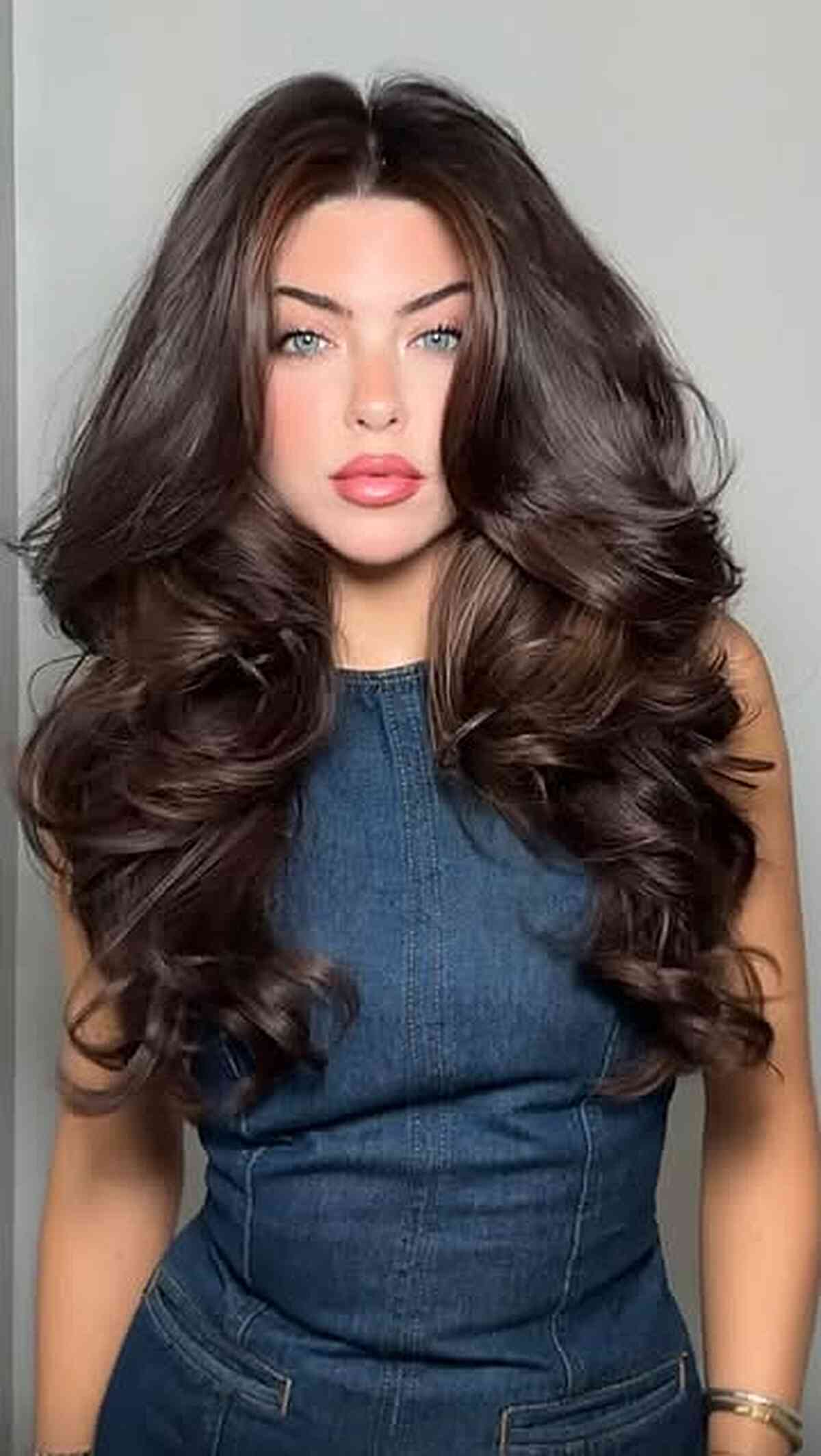 Luxurious Long Wavy Layers for Brunette Hair