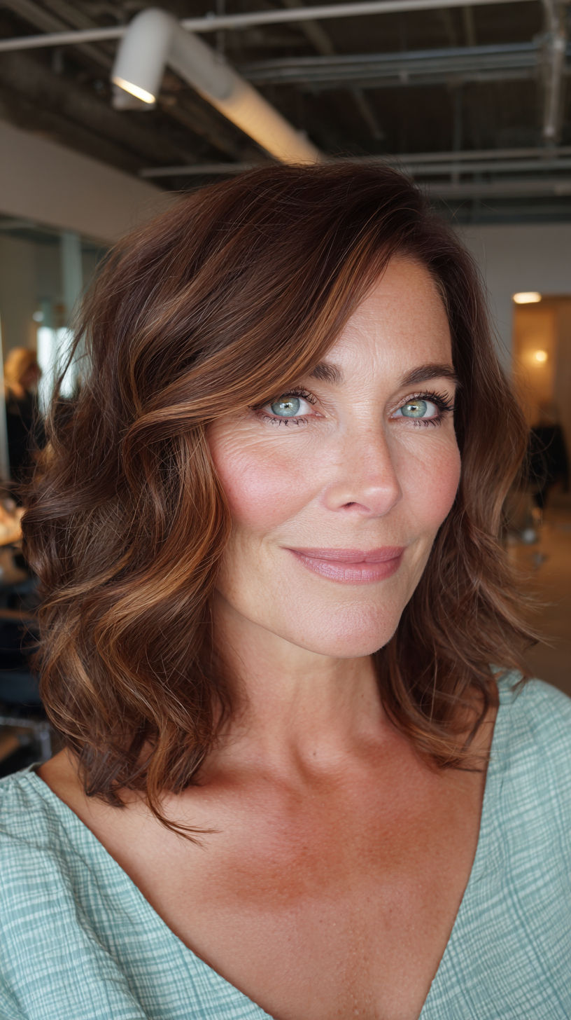 Chic Loose Waves Long Bob with Warm Highlights