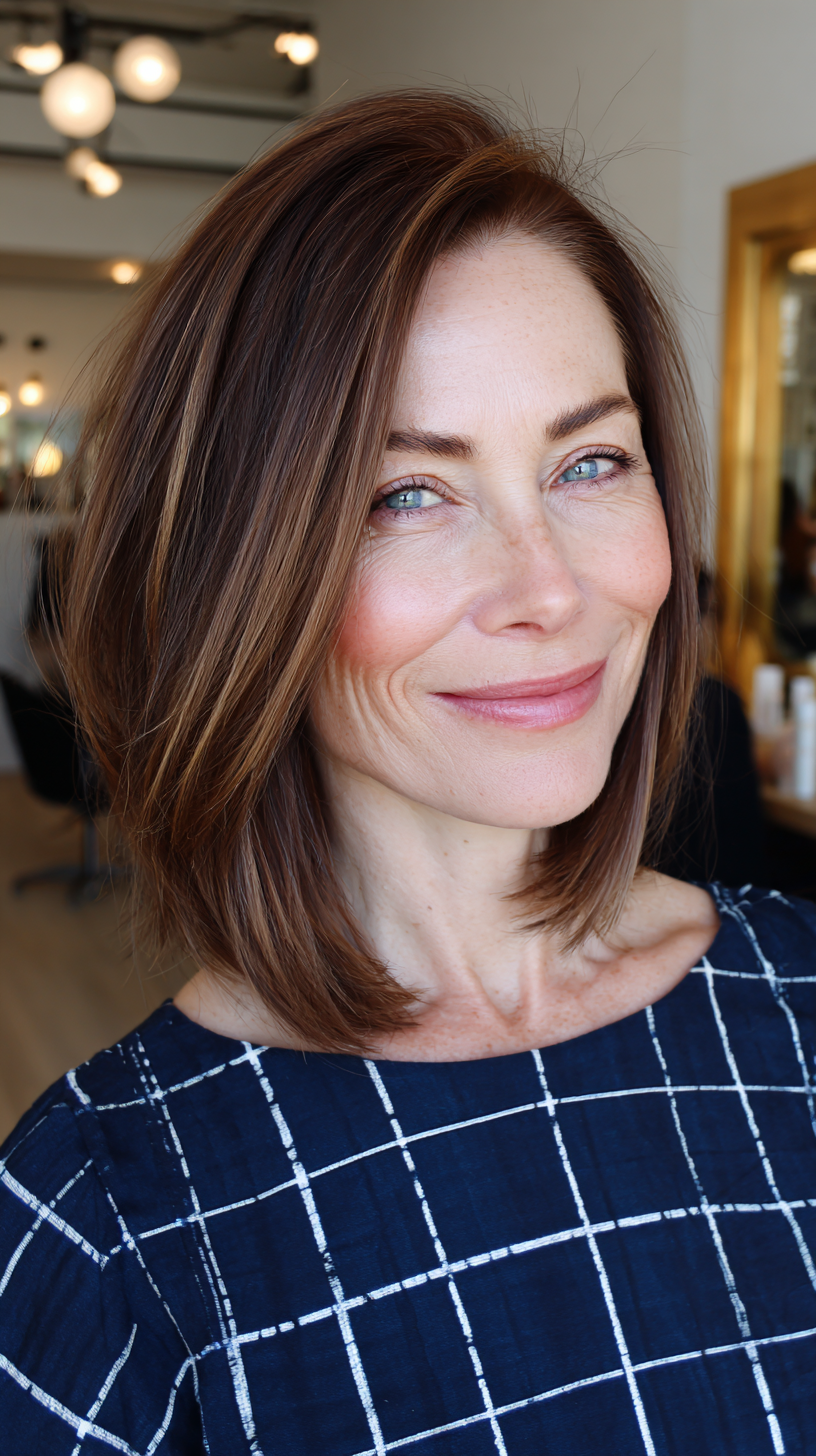 Rich Chocolate Long Bob with Subtle Highlights