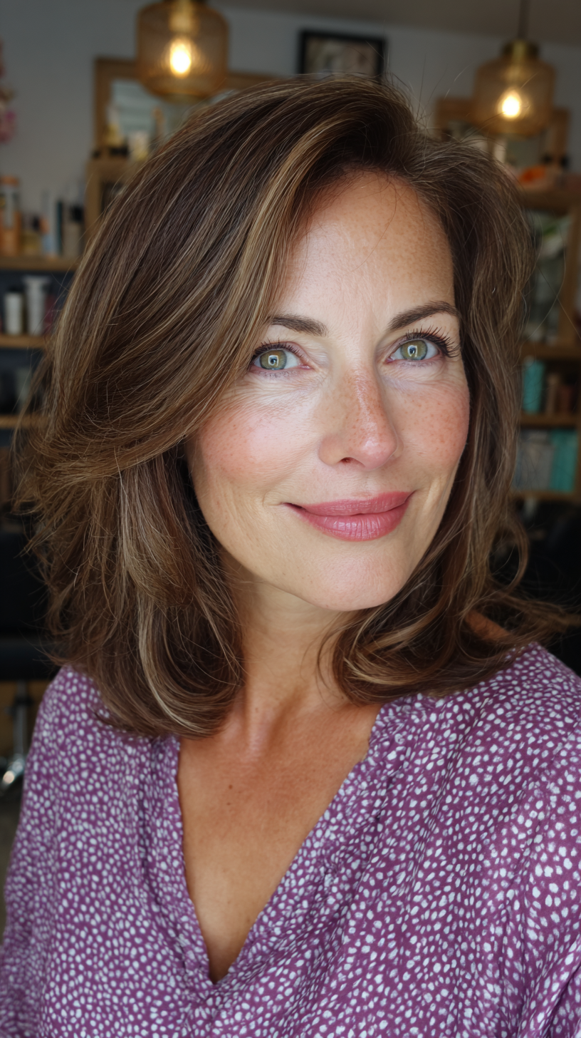 Stylish Subtle Layered Long Bob with Warm Undertones