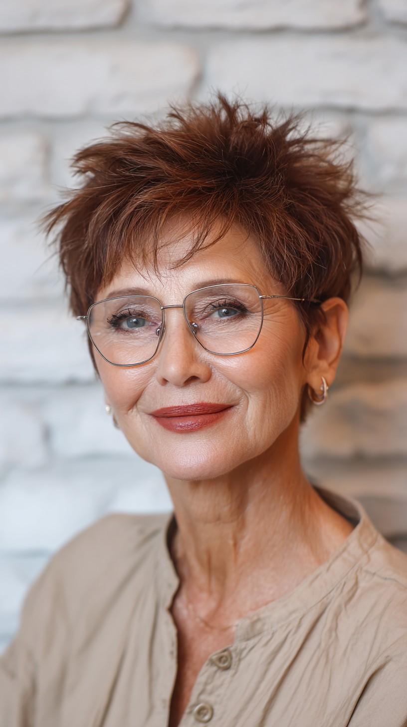 Bold Chestnut Textured Spiky Cut for Women Over 70