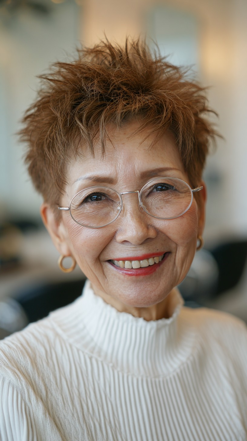 Bold Cinnamon Spiked Cut for Energetic Seniors