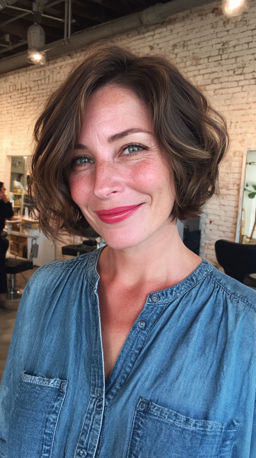 Bouncy Chestnut Bob with Defined Waves