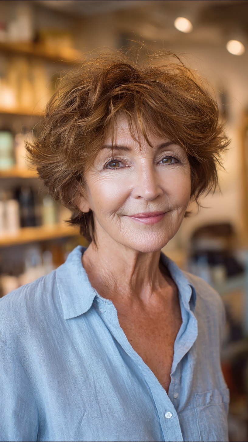Breezy Chestnut Textured Shag with Voluminous Layers