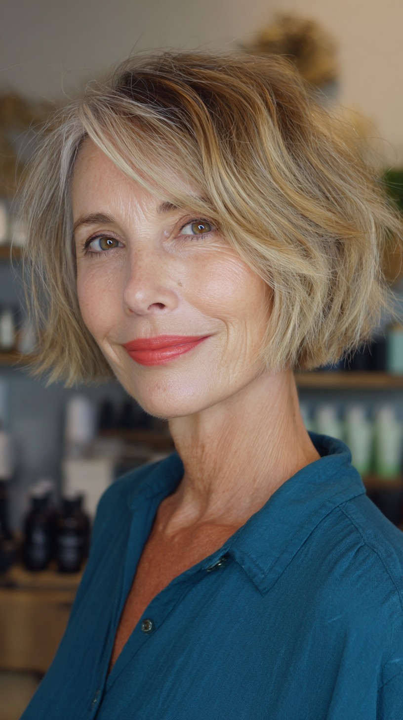 Breezy Layered Blonde Bob for Mature Women