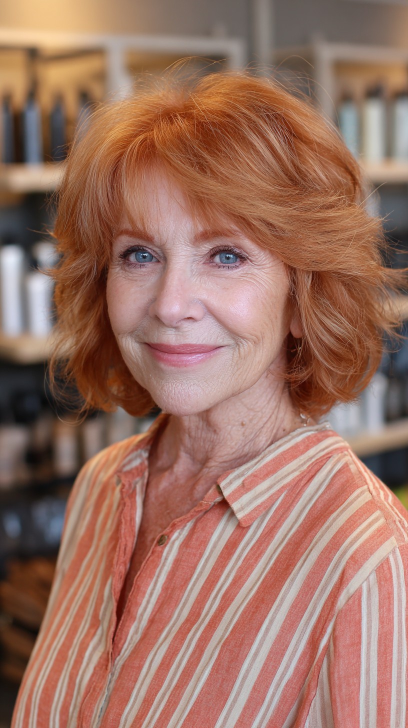 Bright Copper Layered Bob for Vibrant Seniors