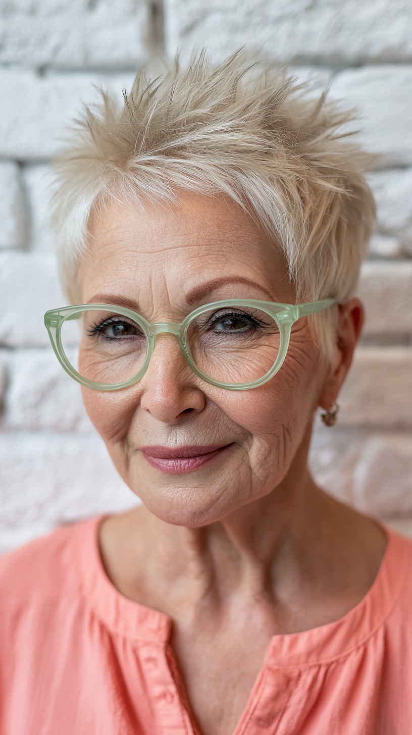 Bright Platinum Spiky Pixie for Energetic Seniors