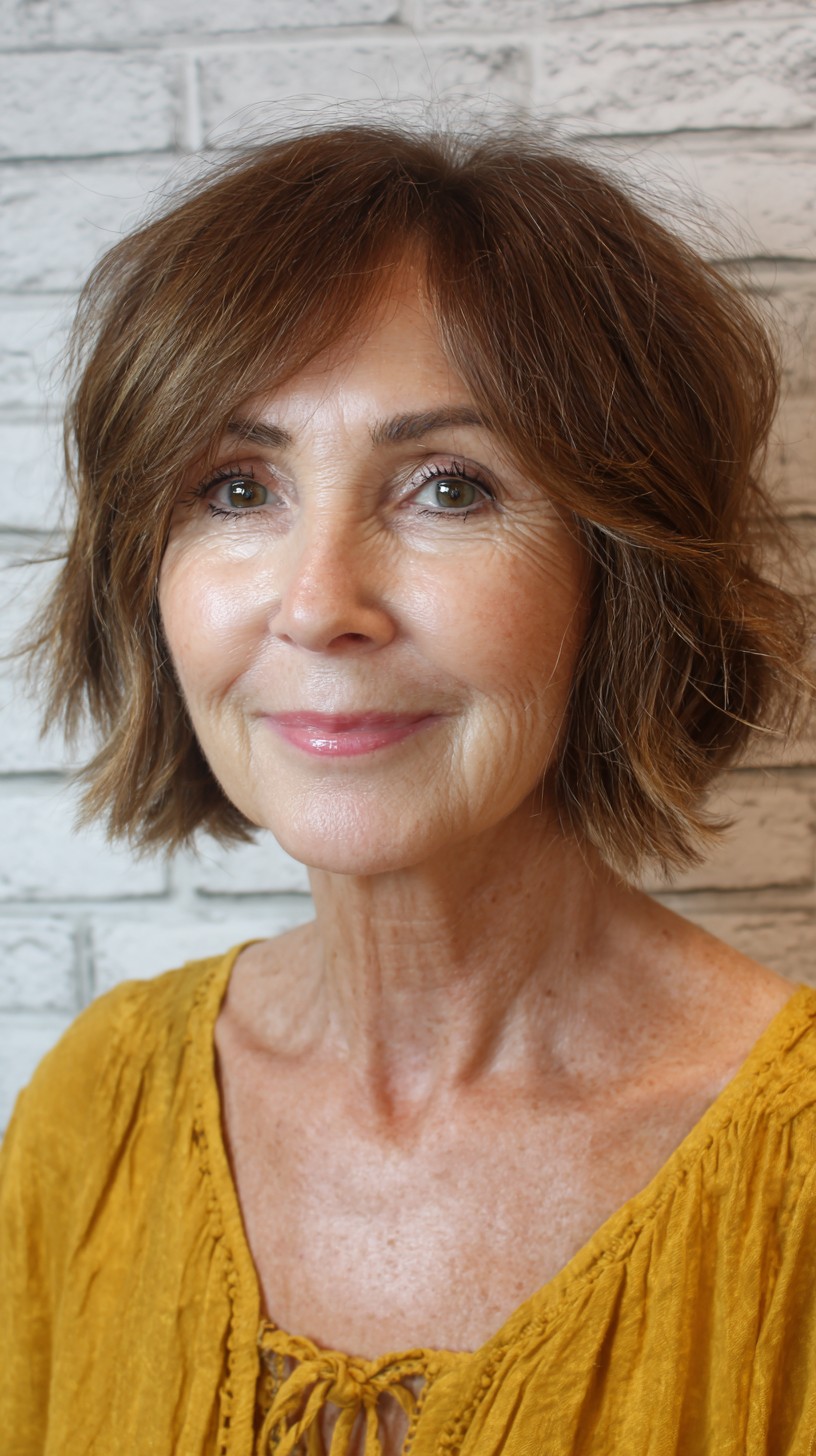 Bronze-Toned Textured Bob for Women Over 70