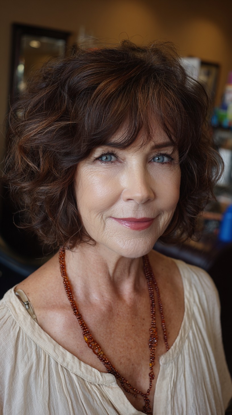 Brunette Voluminous Curls with Subtle Highlights