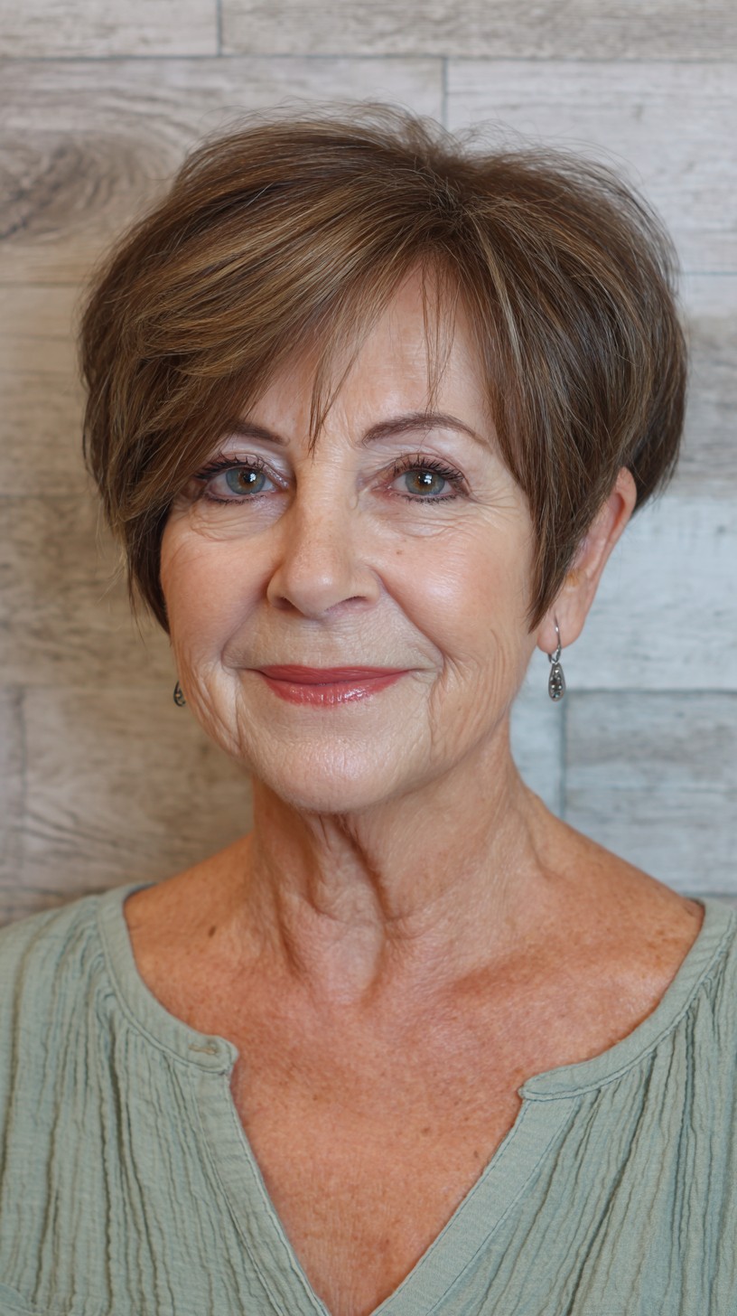 Charming Chestnut Textured Bob with Side-Swept Bangs