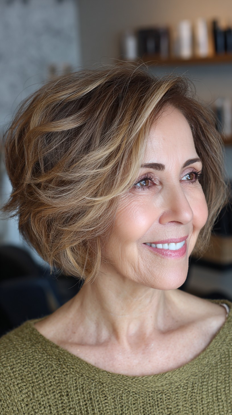 Chic Caramel Swirl Bob with Dynamic Volume