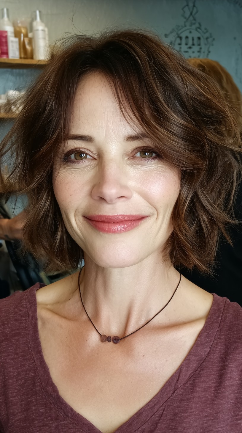 Chic Chestnut Tousled Bob with Soft Layers